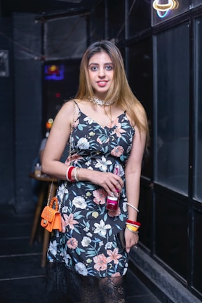a person in a floral dress