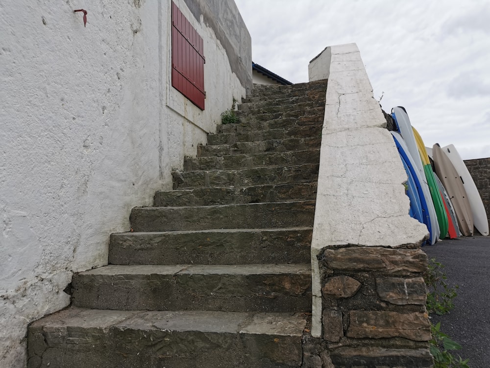 a stone staircase leading up to a building