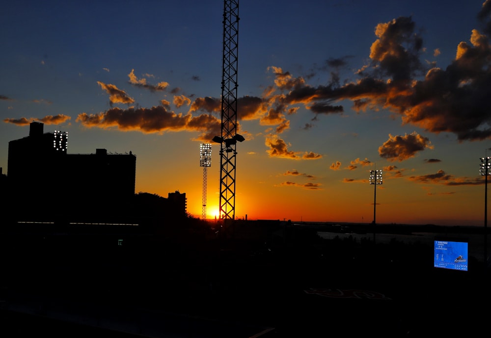 a sunset over a city