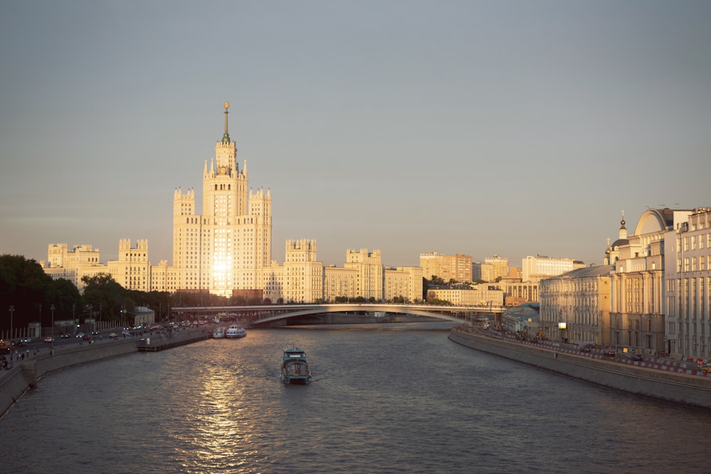 a river with a city in the background