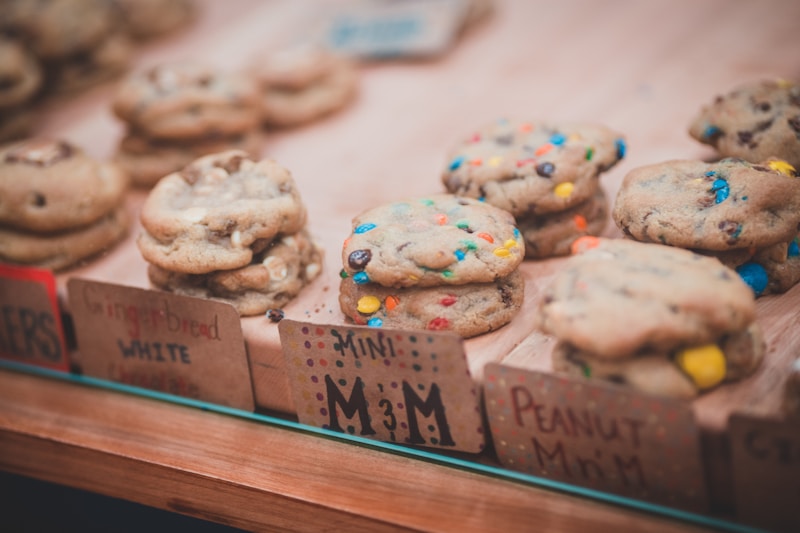 a group of cookies on a shelf