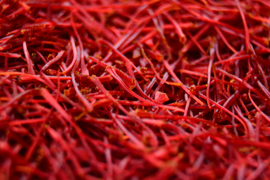 Premium red saffron threads close-up