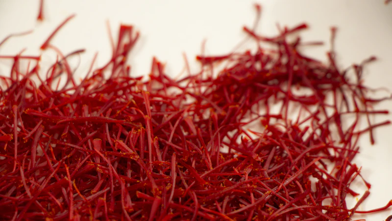 Saffron threads arranged on a cream background