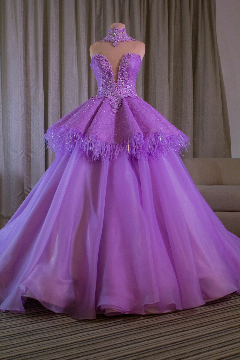 a purple dress on a table