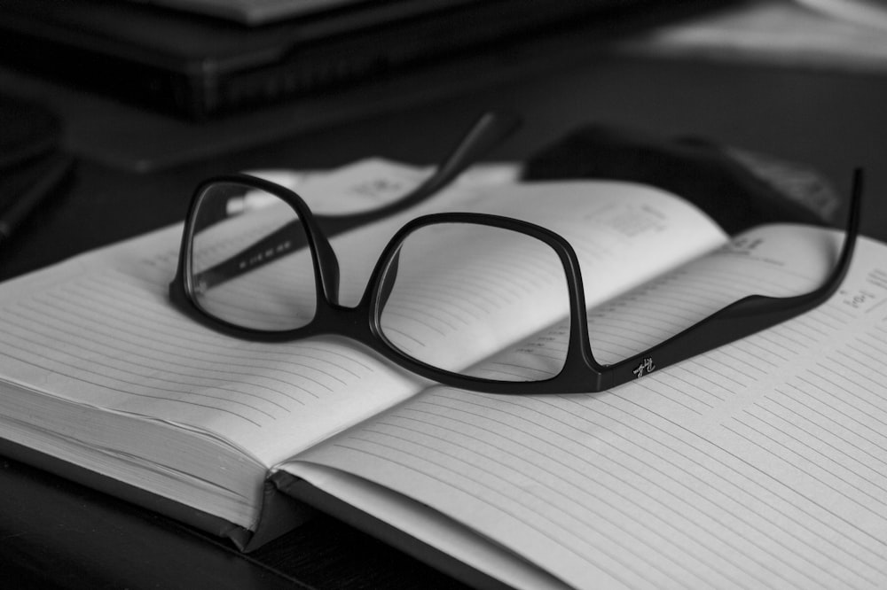 a pair of glasses on top of a book