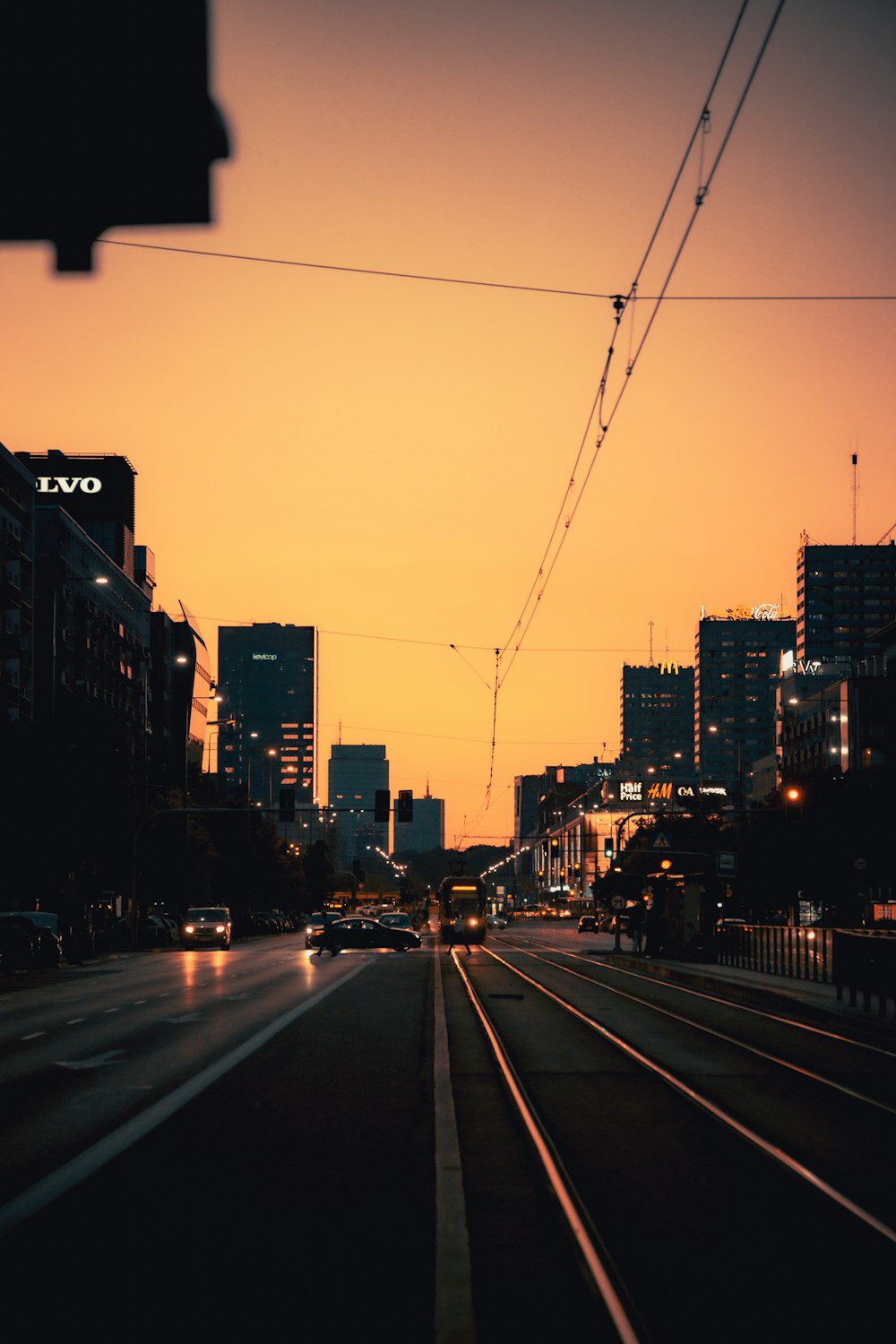 a city street at sunset
