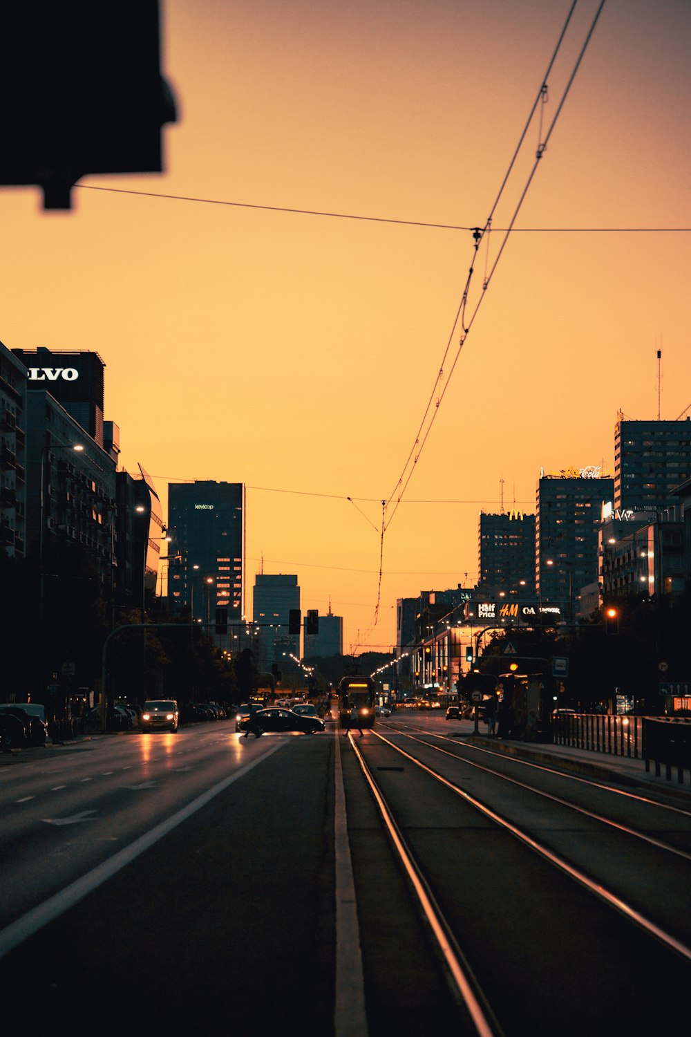 a city street at sunset