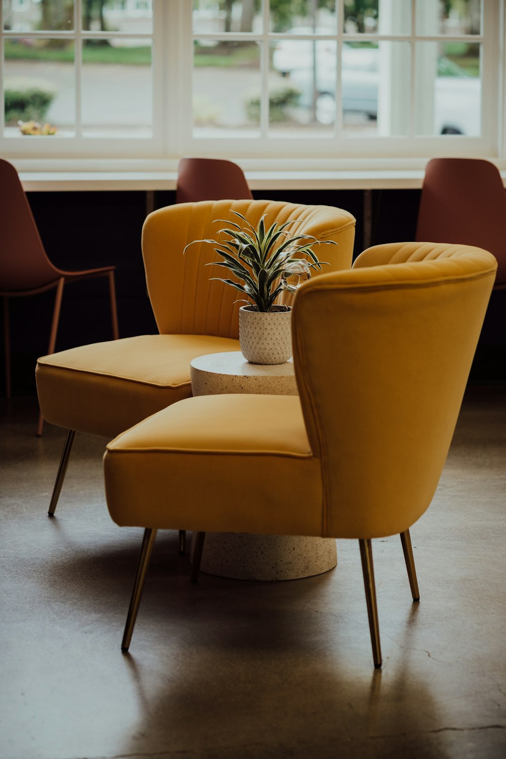 a group of chairs in a room