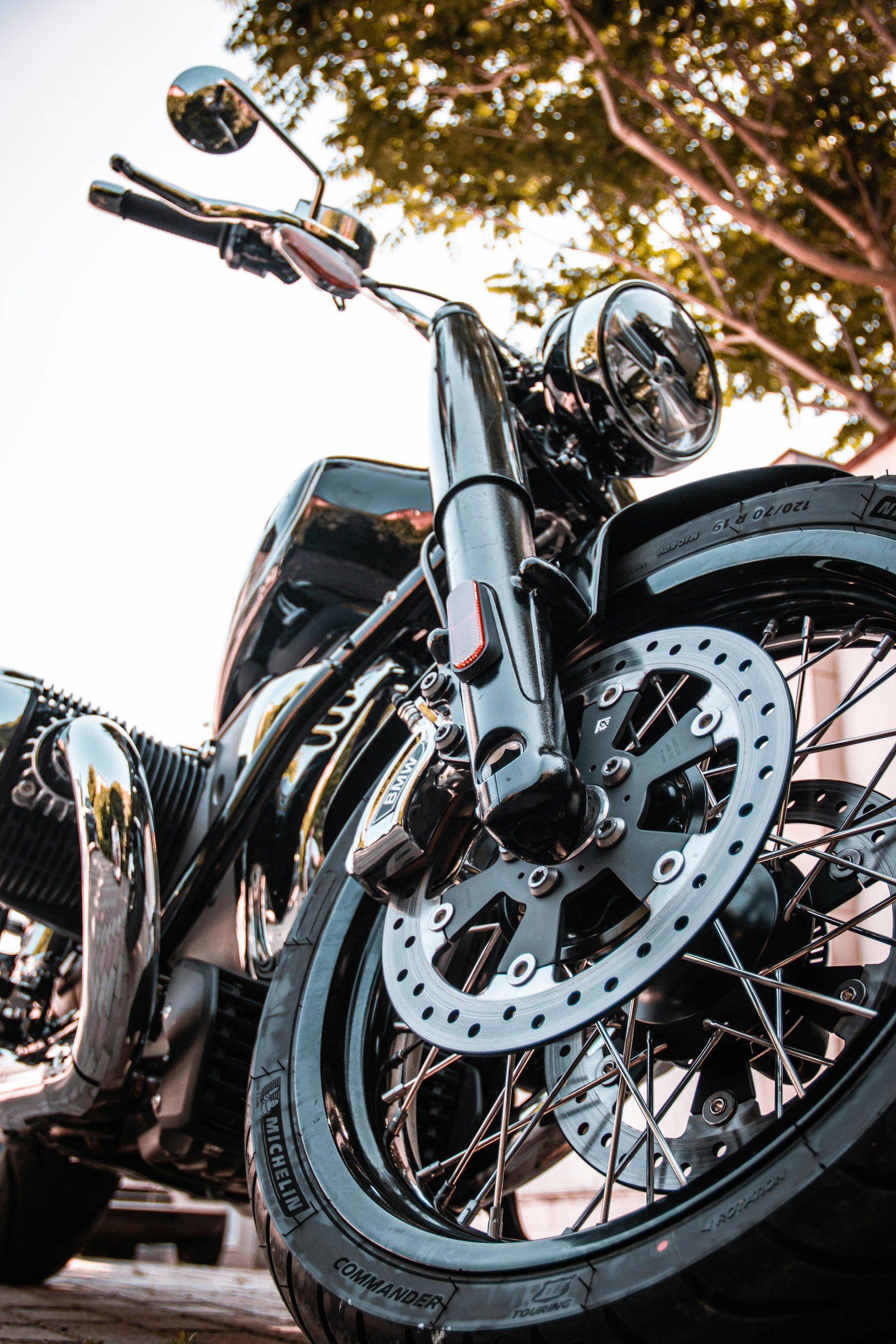 a motorcycle parked on the side of the road