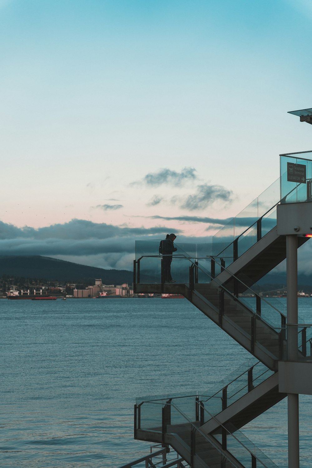 a person standing on a bridge over water