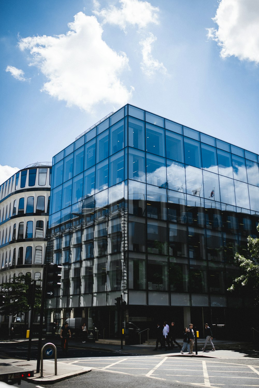 a large glass building