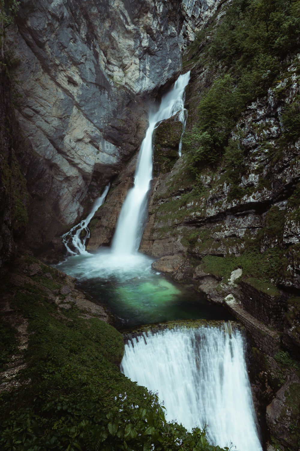 a waterfall in a cave