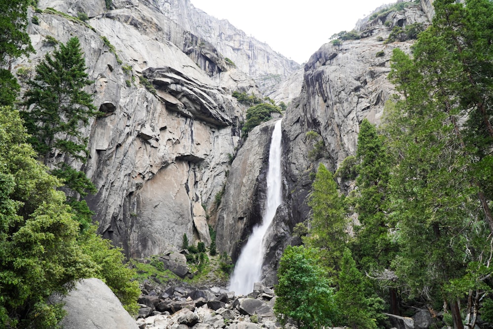 a waterfall in a rocky area