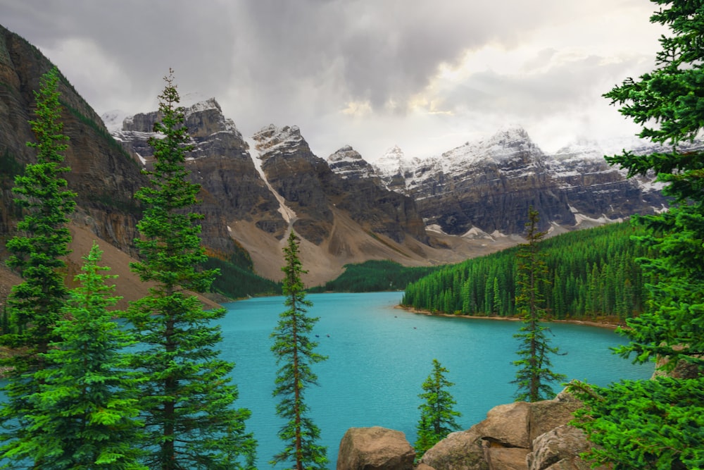 a lake surrounded by mountains