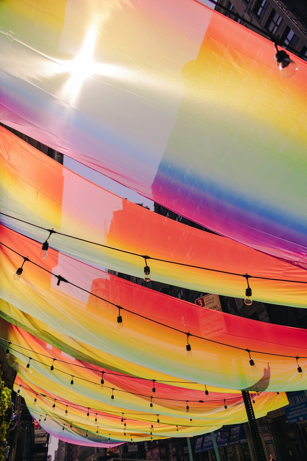 a colorful ceiling with a rainbow