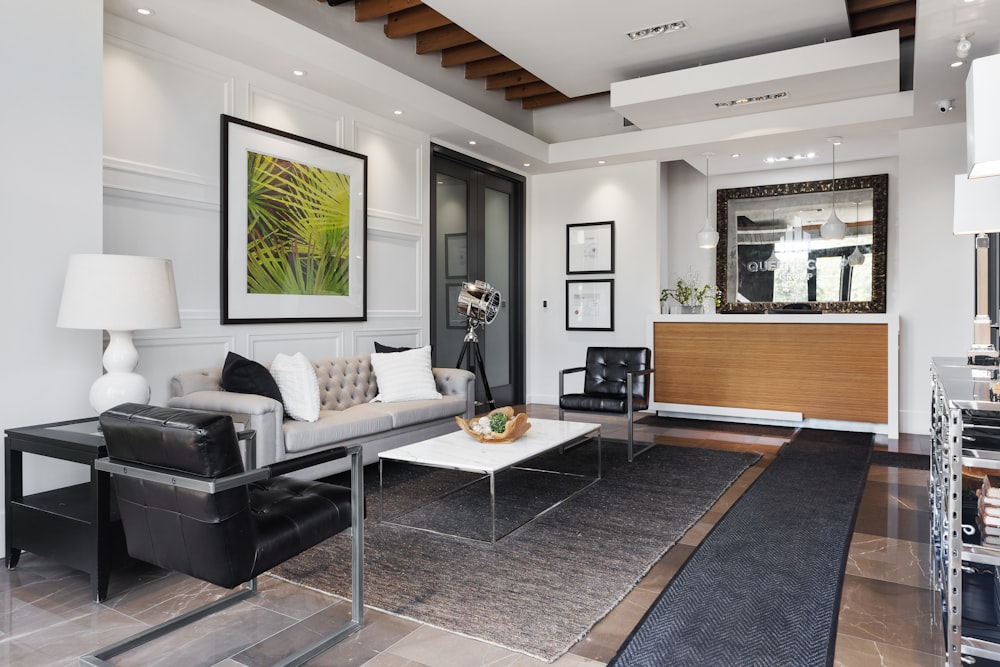 a living room with a couch and a coffee table