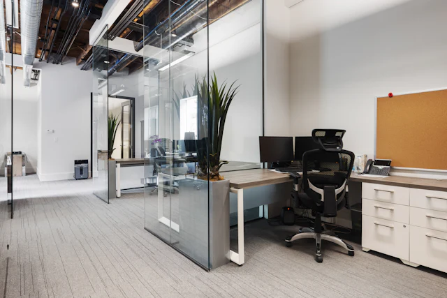Partition Wall to Workstations — commercial glass partition interior design