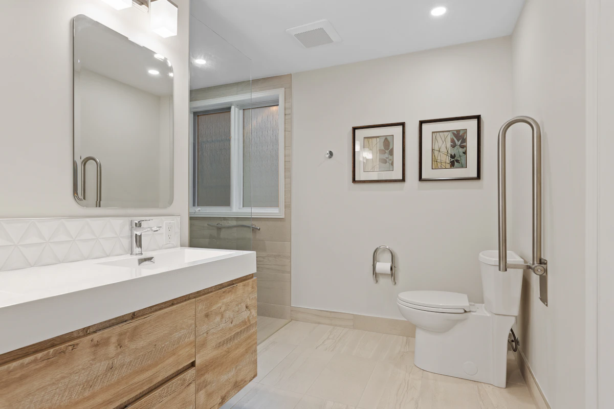 Accessible bathroom with grab rails