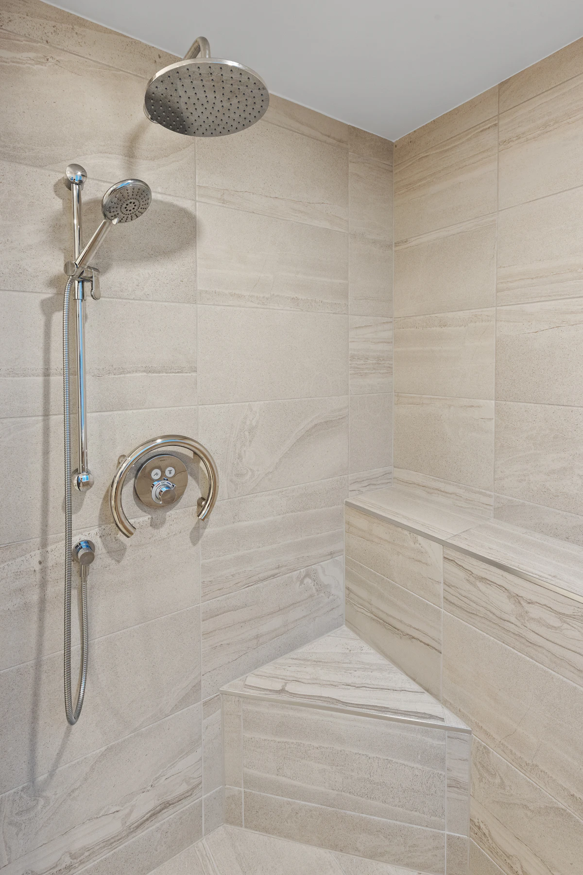 Modern walk-in shower with a glass door