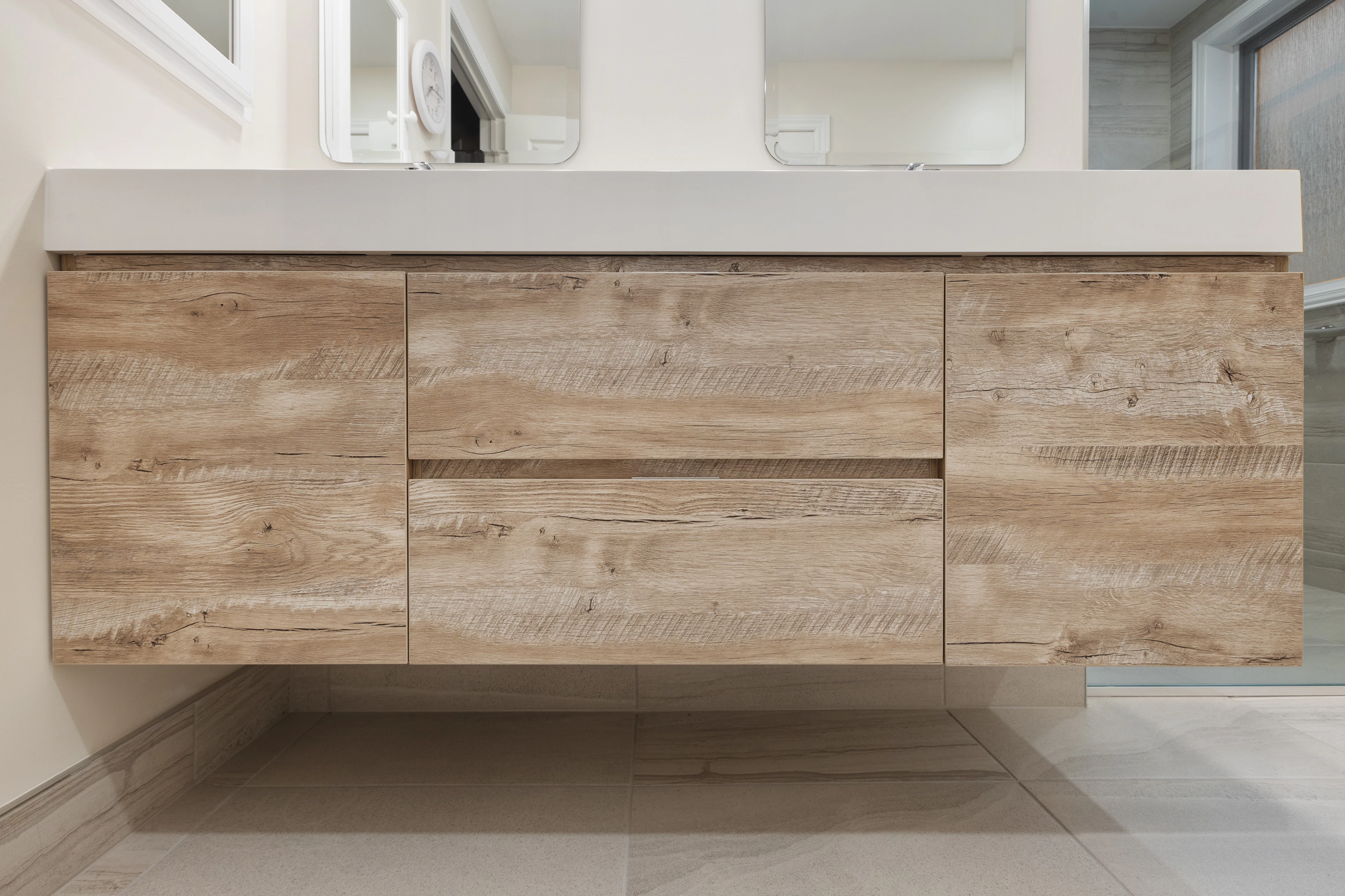 Floating oak vanity