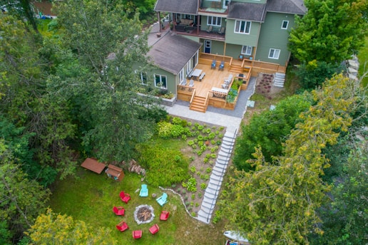 a house with a yard and trees