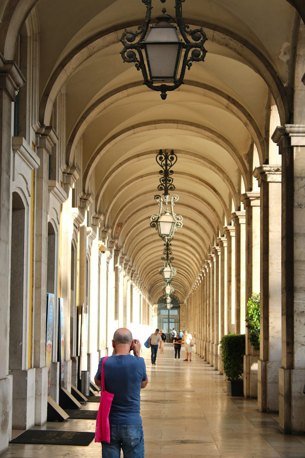 a person walking in a hallway