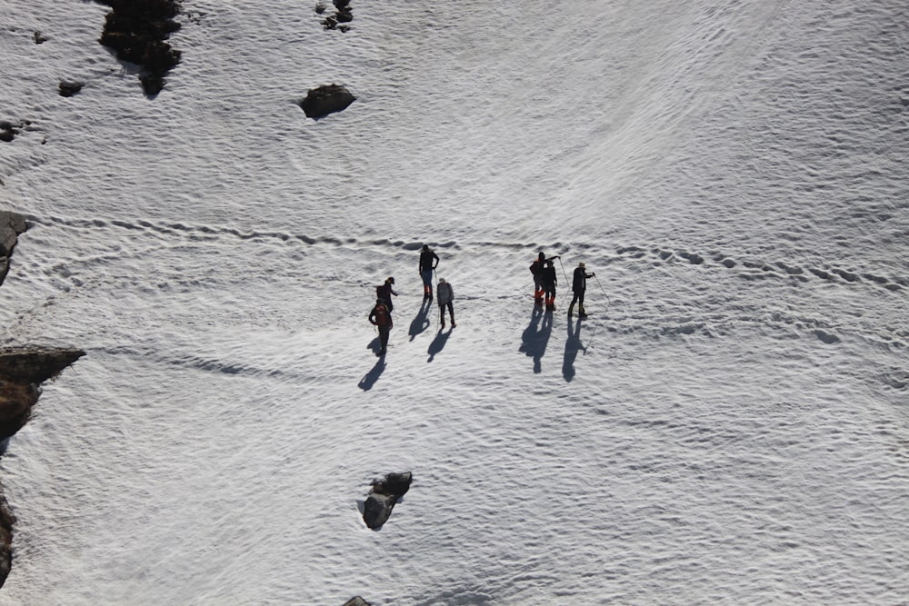 a group of people walking on a snowy hill