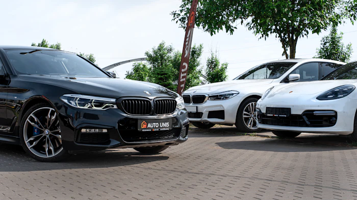 New cars parked at a dealership