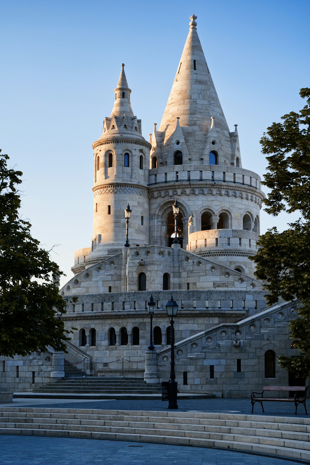 a large white building with a tower