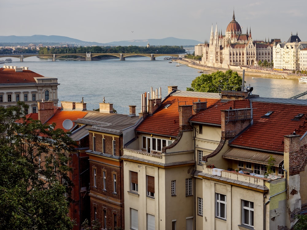 a city next to a body of water