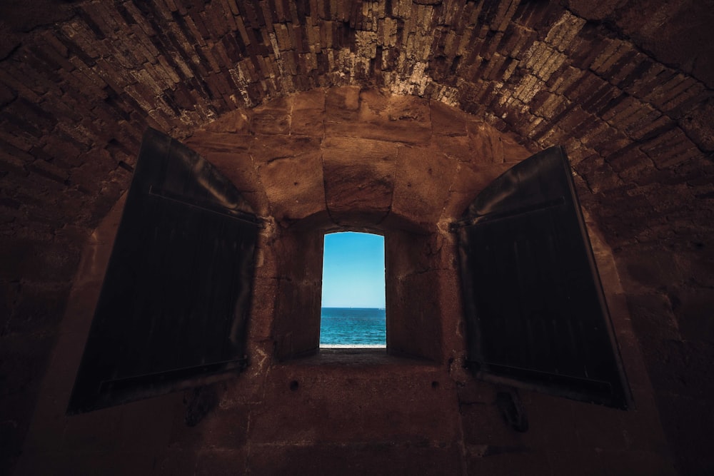 a stone building with a window