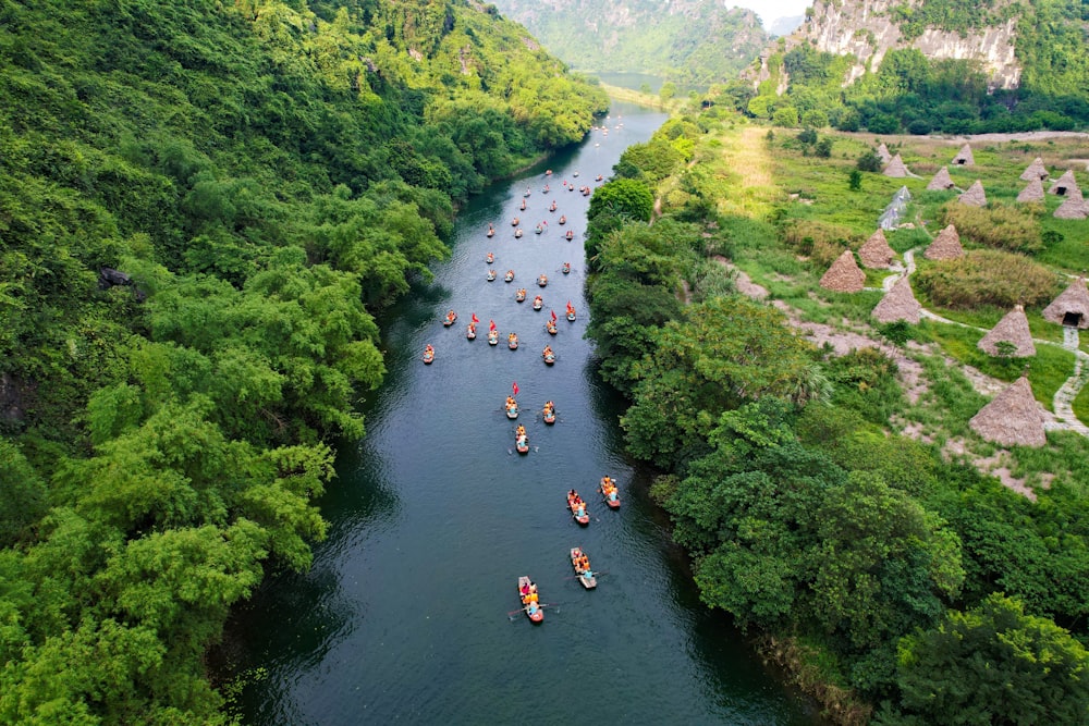 a group of people in a river