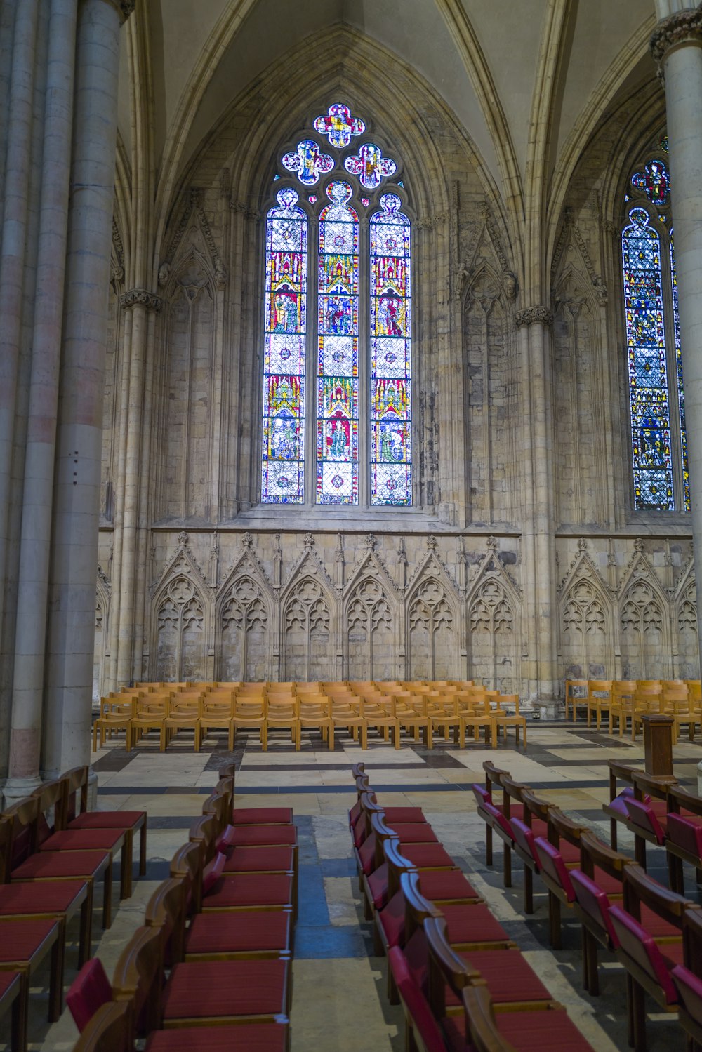 a large church with rows of chairs