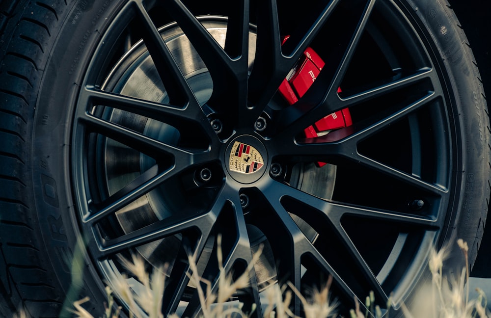 a close up of a car wheel