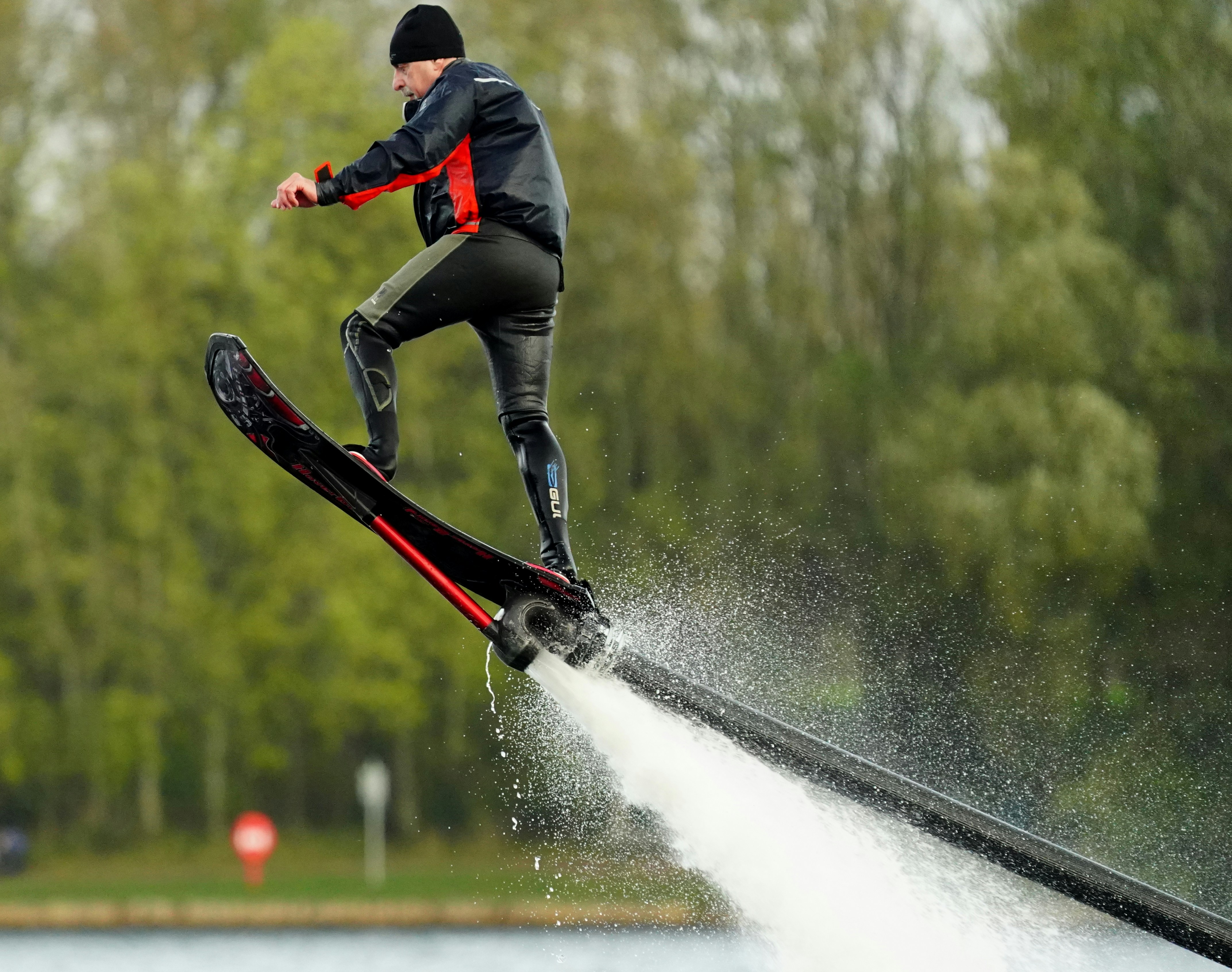 a person jumping on a ski