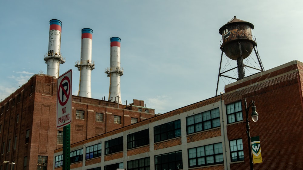 a building with smokestacks