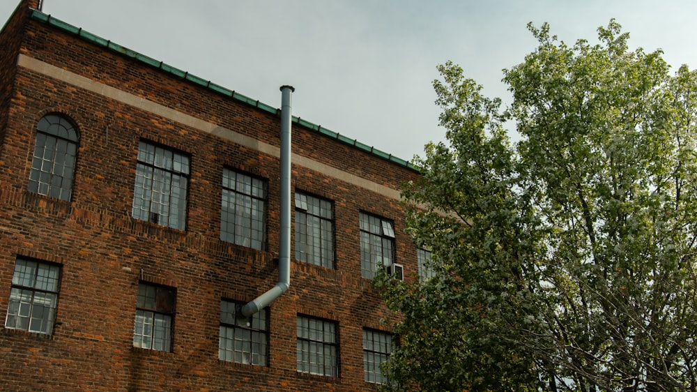 a brick building with a tree in front of it