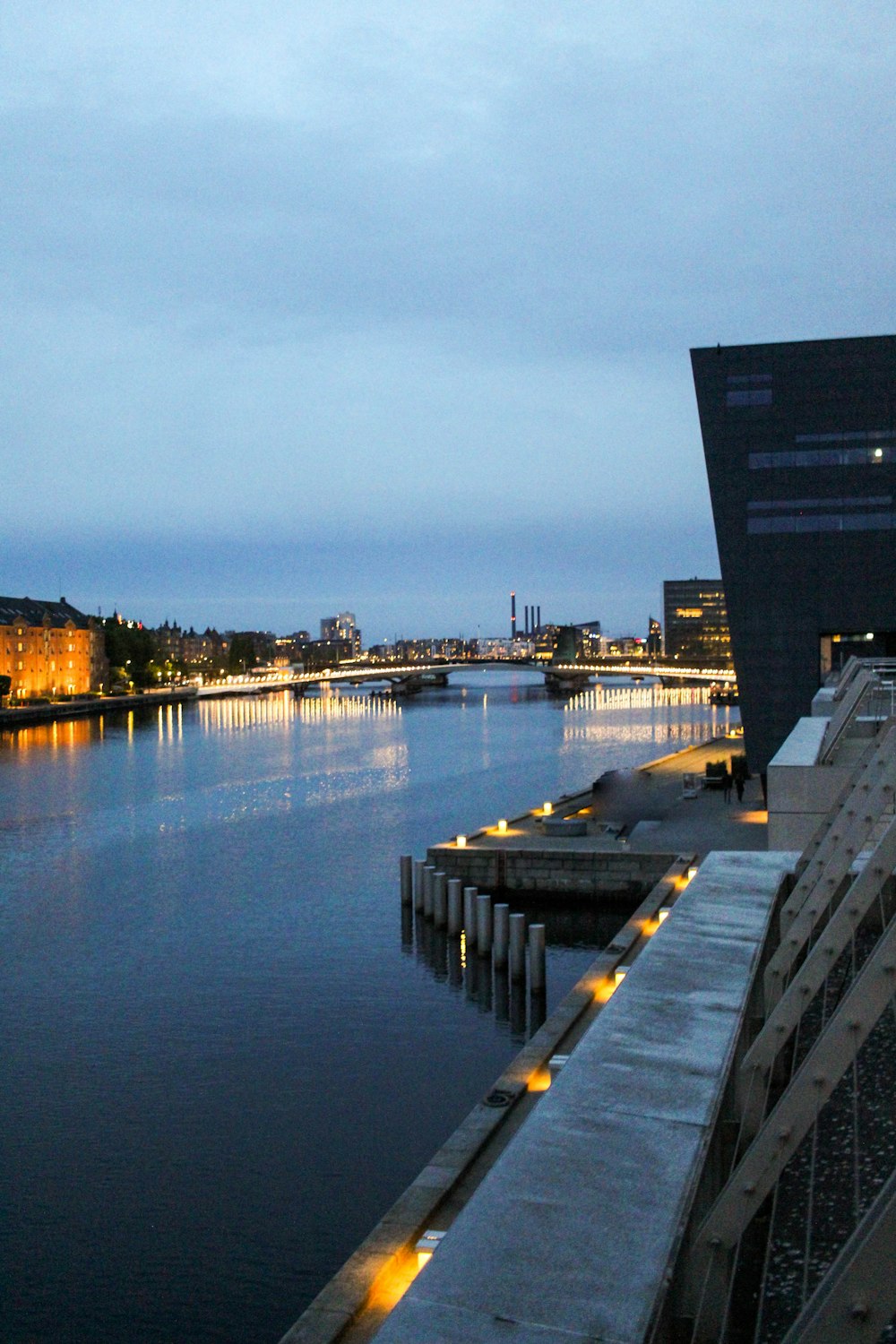 a body of water with buildings along it