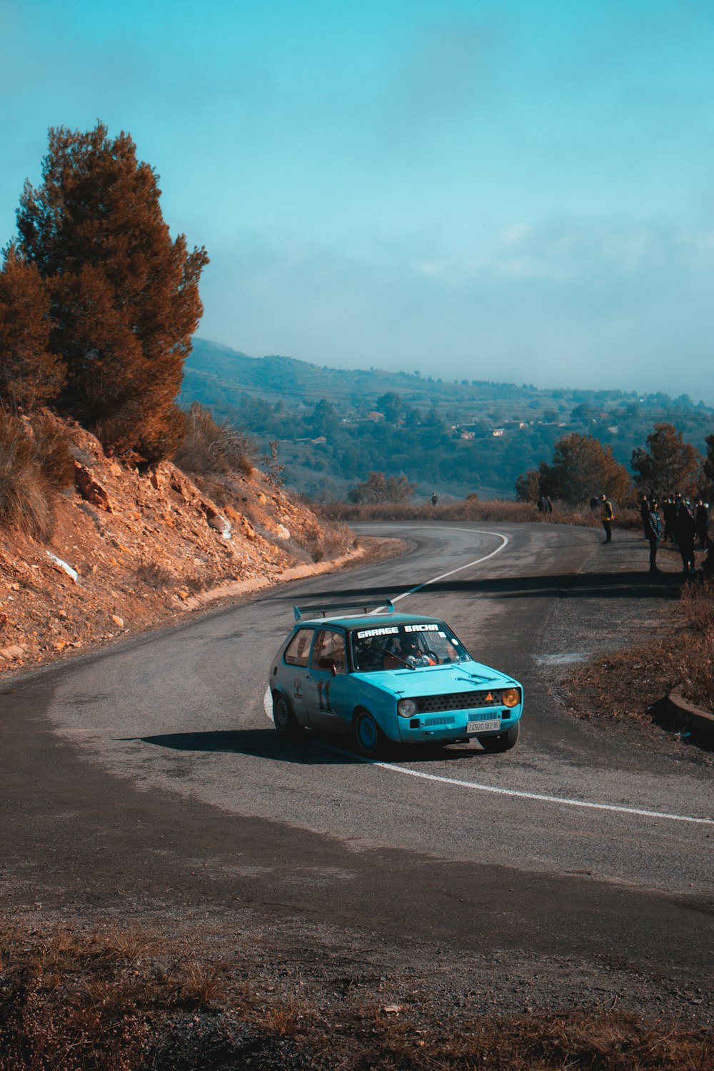 a car driving on a road