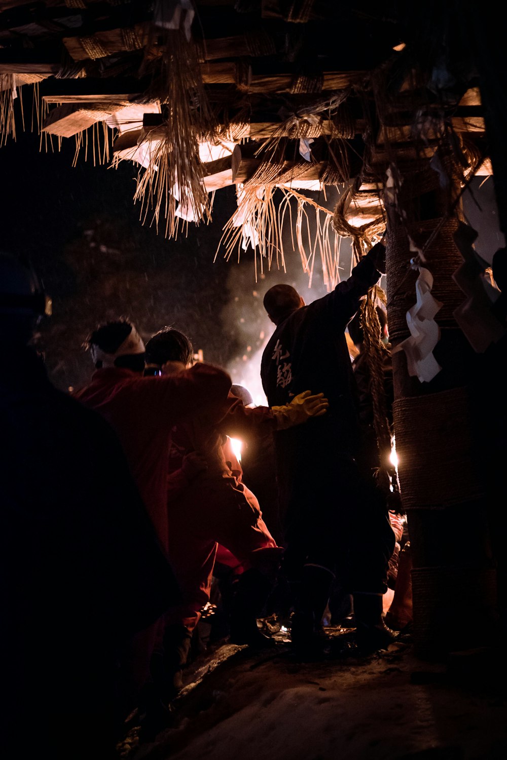 a group of people in a cave