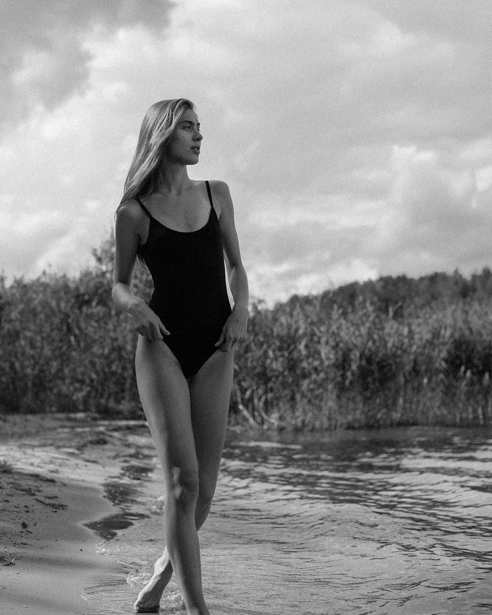 a woman standing in water