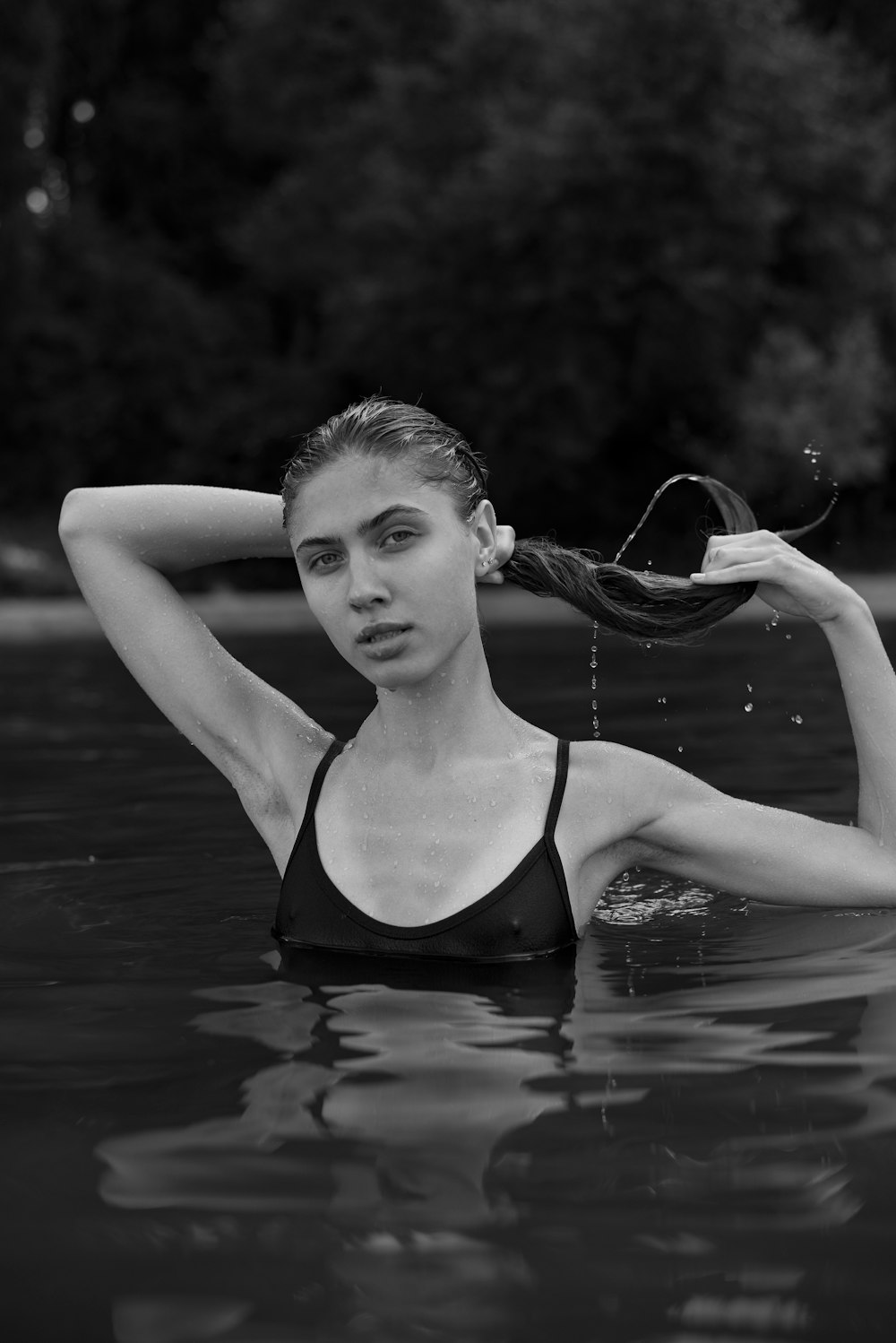 a woman in a pool