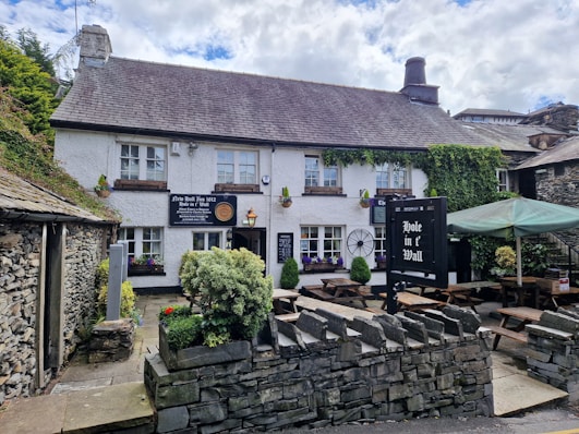 a building with a sign in front of it