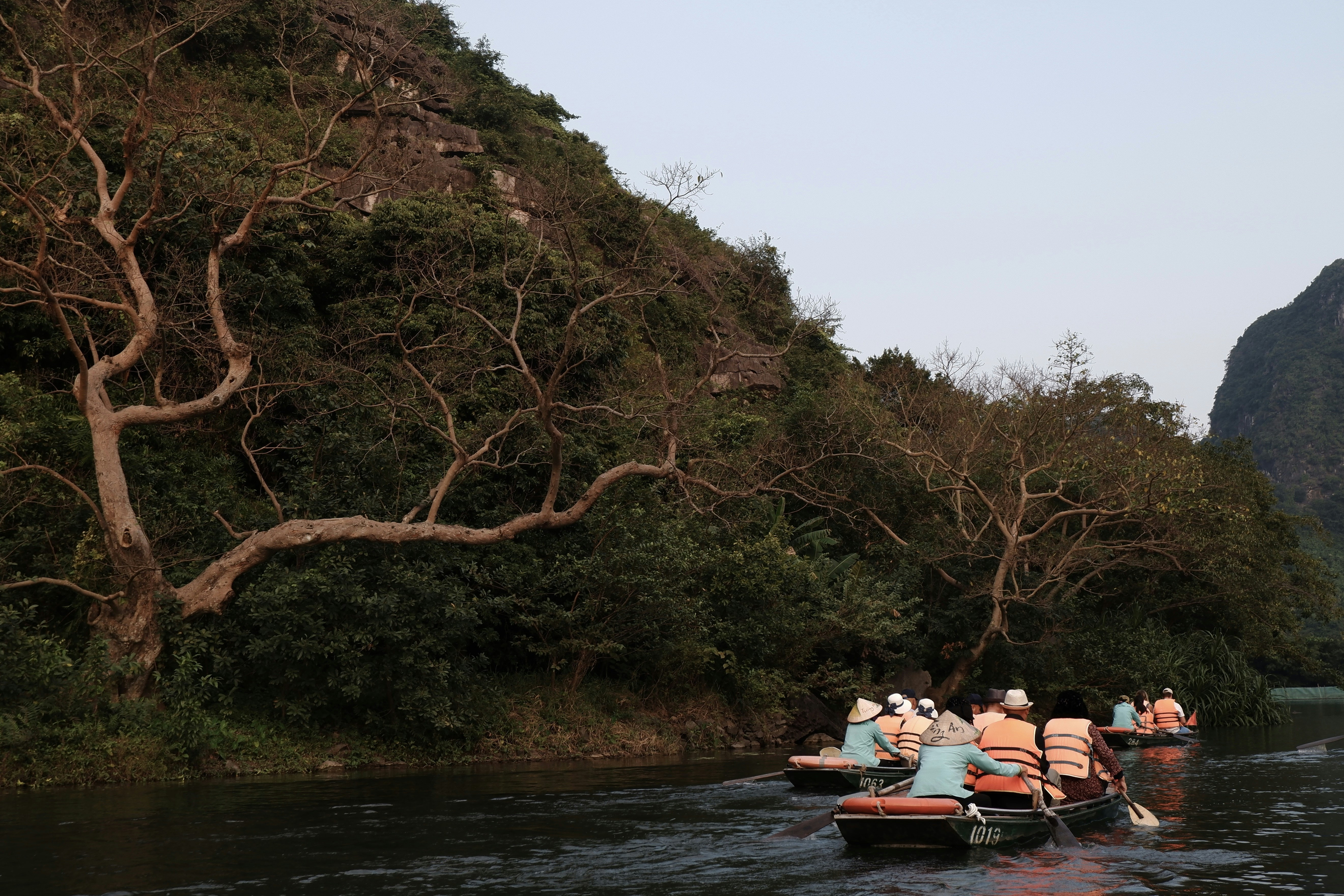 a group of people rowing a boat