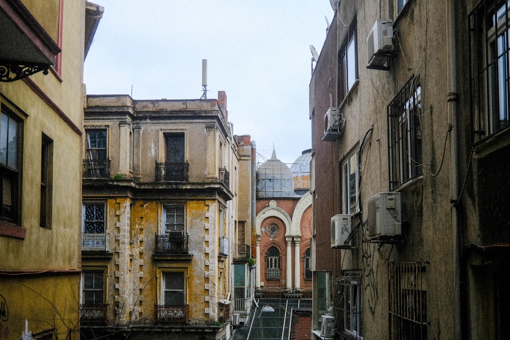 a group of buildings with windows