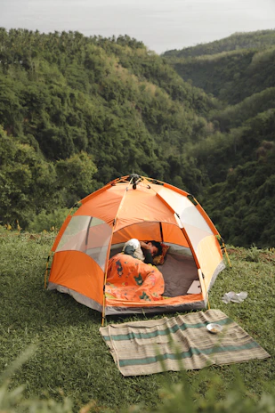 a group of people in a tent