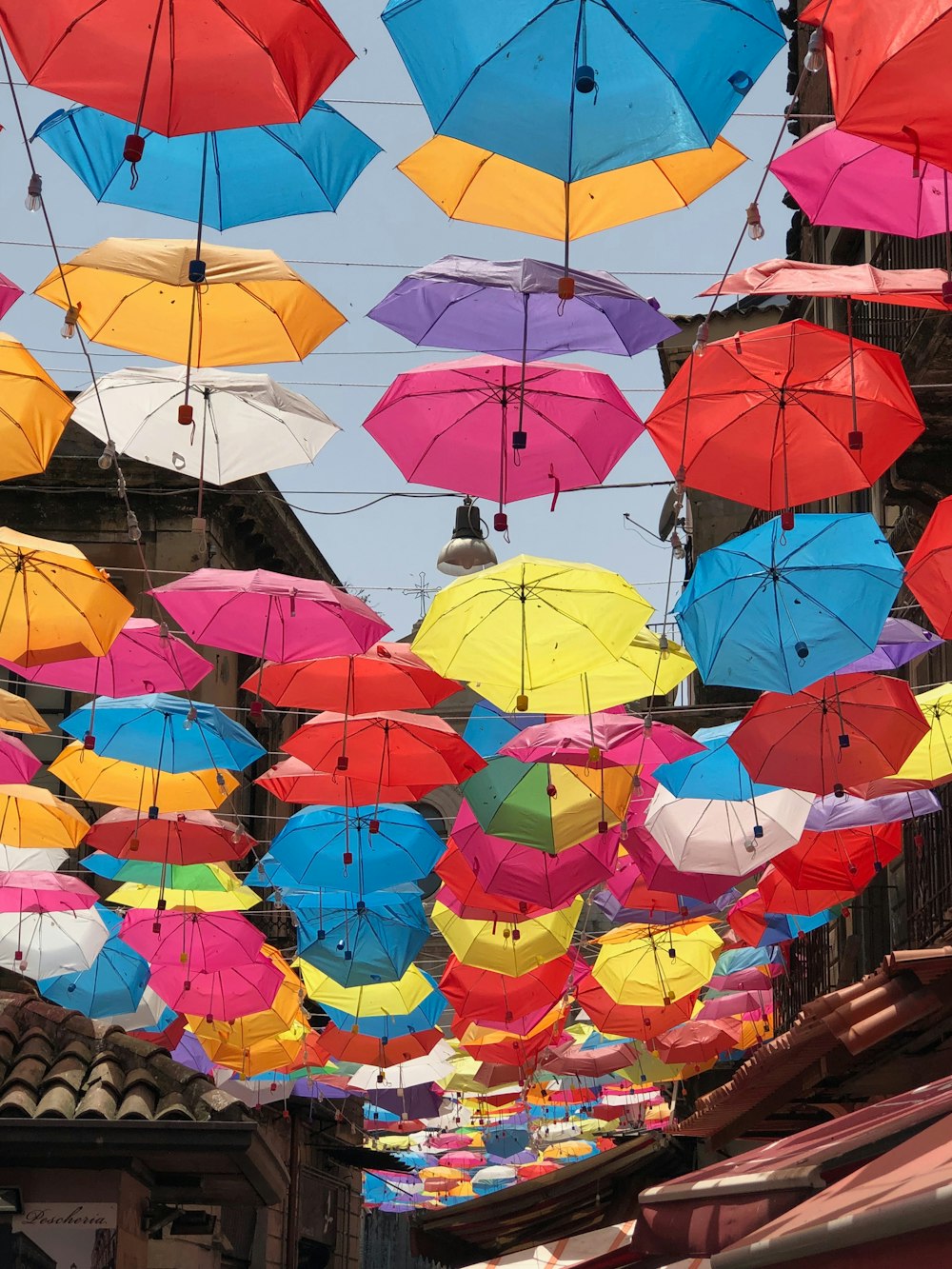 a large group of colorful umbrellas