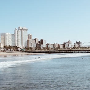 a city skyline across the water