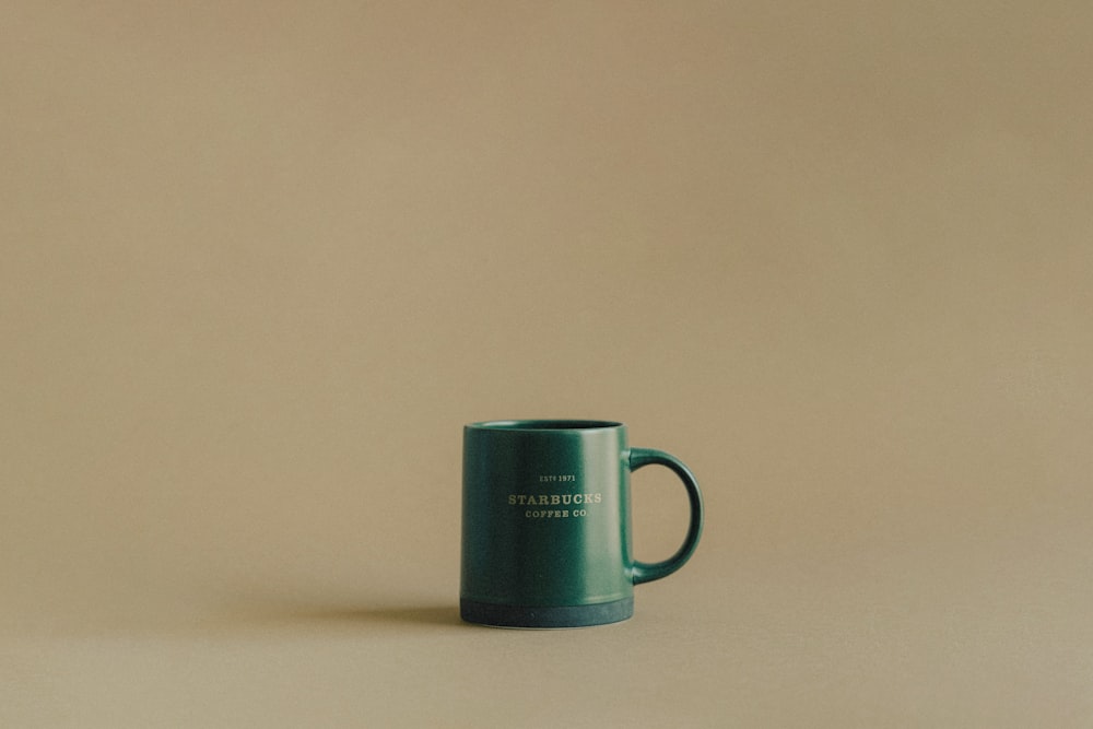 a blue coffee mug
