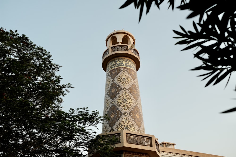 a clock tower in the background